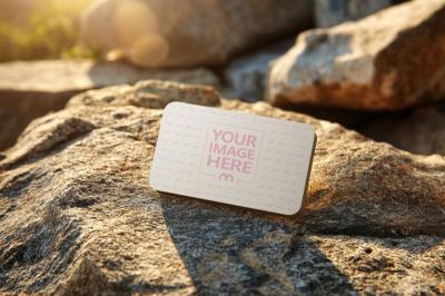 Rounded Business Card Mockup on Rock Surface