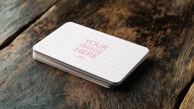 Rounded Business Card Mockup on Wooden Table