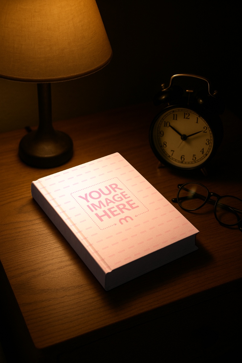 Book Cover Mockup on Table with Clock and Glasses preview image