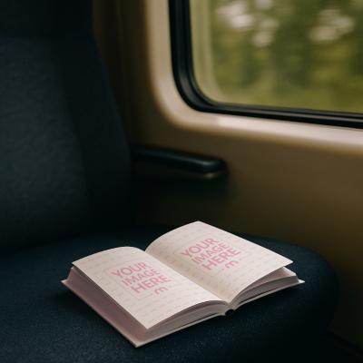 Open Book Page Mockup Placed on Train Seat