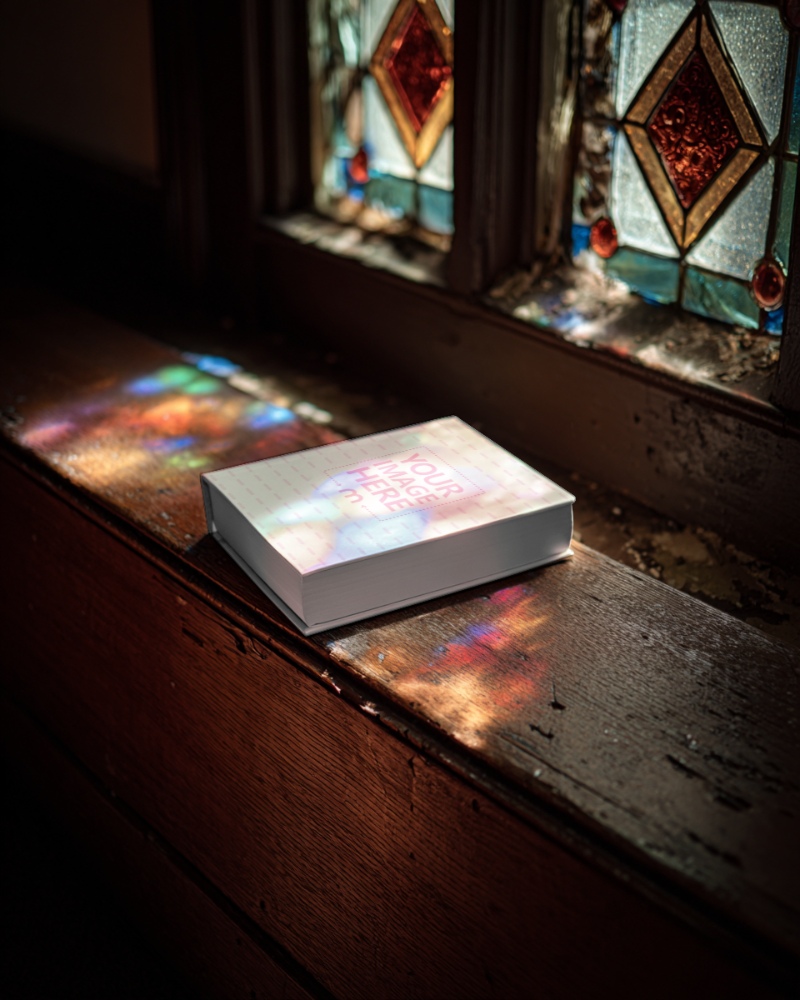 Book Cover Mockup on Wooden Table in Church preview image