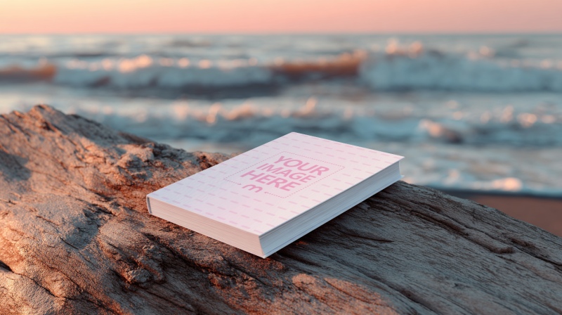 Book Cover Mockup on Rock at Beach for Fictional Books preview image