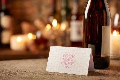 Business Card Mockup with Wine Bottle Background for Vinyards
