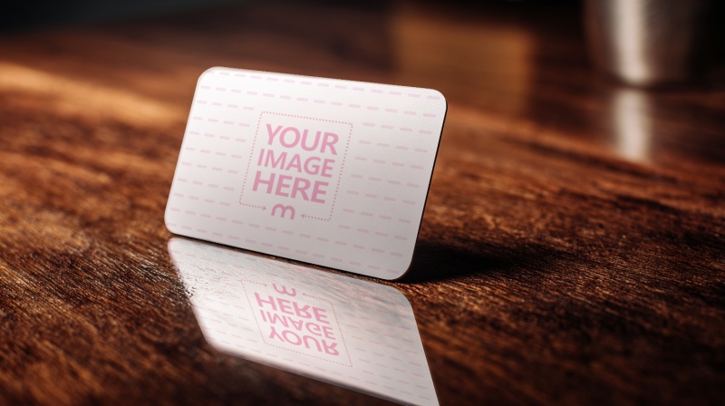 Business Card Mockup on Reflective Wooden Table preview image