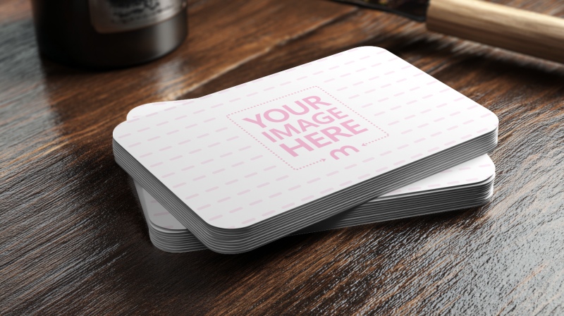 Stack of Business Card Mockup on Wooden Table preview image
