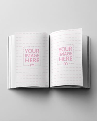 Top View of Open Book Page Mockup on White Background