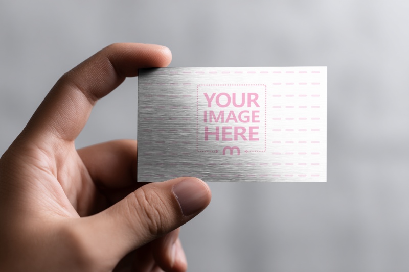Business Card Mockup in Hand with Gray Background preview image