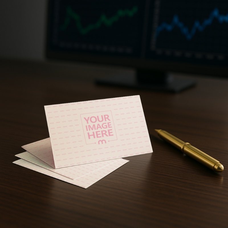 Business Card Mockup with Four Cards on Office Table preview image