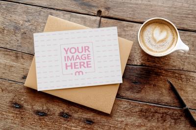 Landscape 7x5 Card Mockup with Coffee – Realistic PSD