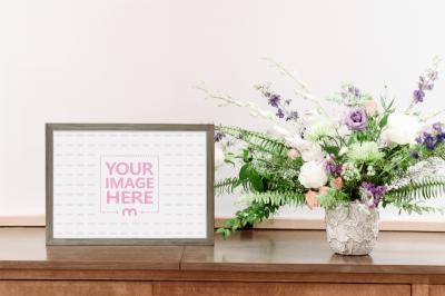 Landscape 7x5 Picture Frame Mockup with Flowers