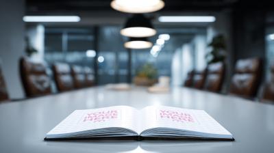 Open Book Page Mockup on Table in Office Meeting Room