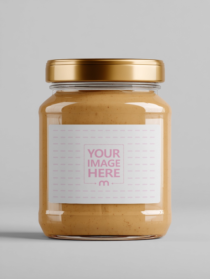 Bottle Label Mockup with Peanut Jar on White Background preview image