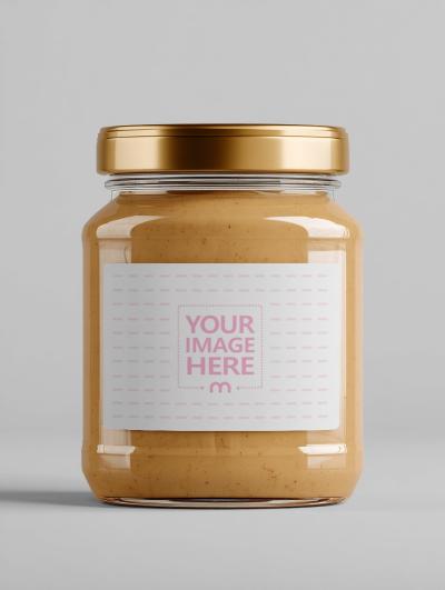 Bottle Label Mockup with Peanut Jar on White Background