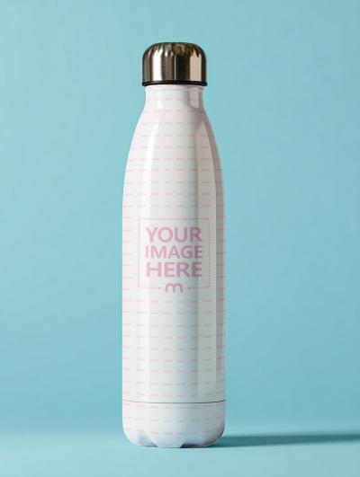 Water Bottle Mockup on Light Blue Background for Beverage Branding