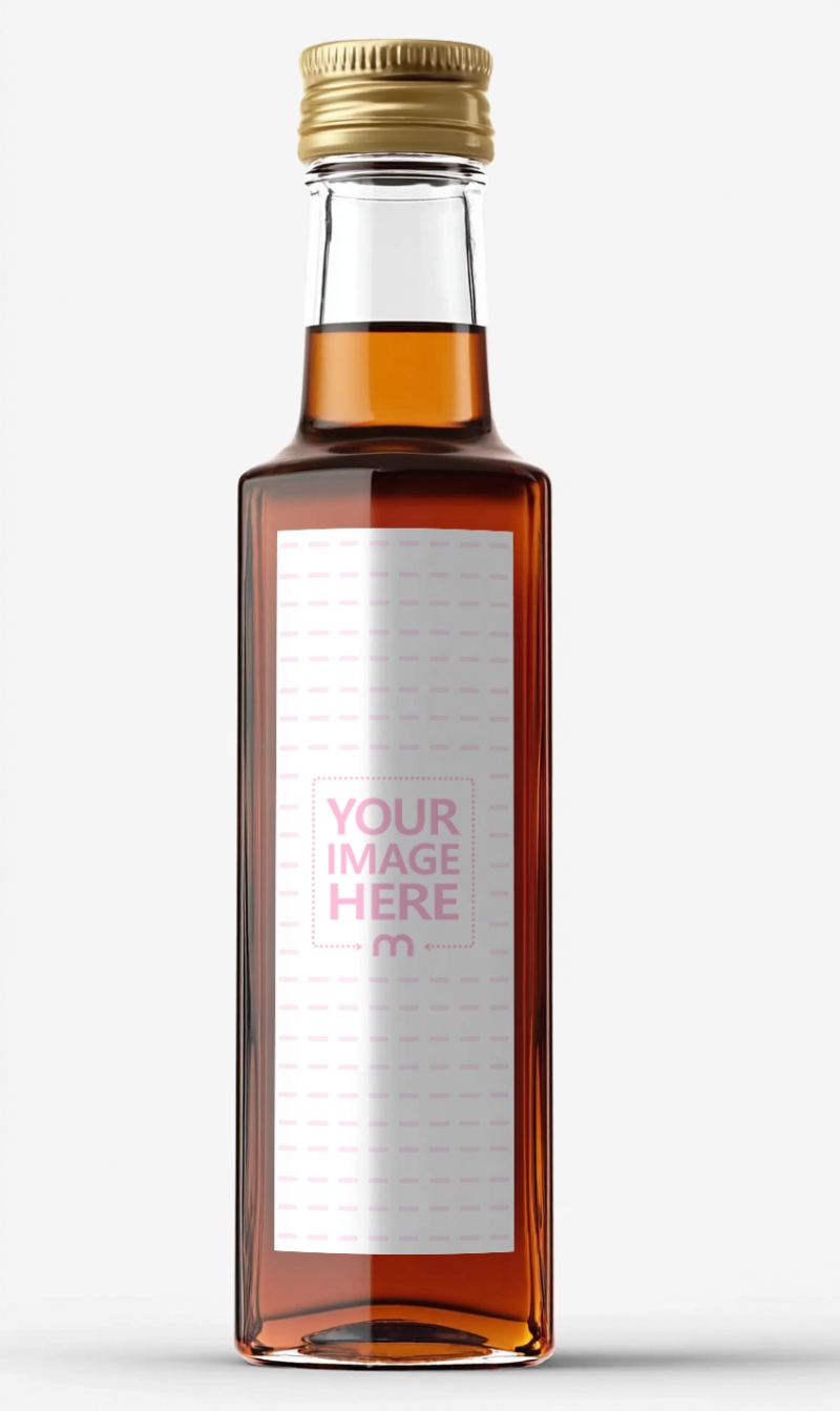 Bottle Label Mockup on White Background with Amber Color Liquid preview image