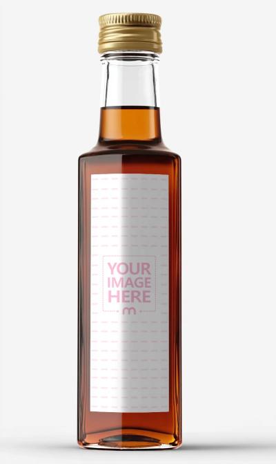 Bottle Label Mockup on White Background with Amber Color Liquid