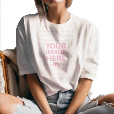 Women’s T-Shirt Mockup in Sitting Pose for Casual Fashion Branding