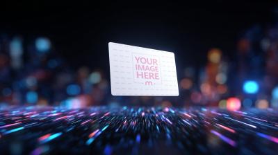 Floating Business Card Mockup with Colorful Lights Background