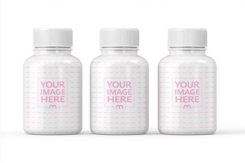 Trio Pill Bottle Mockup on White Background for Supplement Products preview image