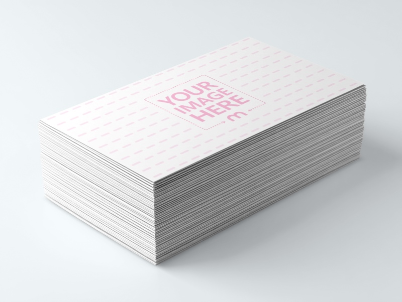 Close-Up Stack of Business Card Mockup on Light Blue Background preview image