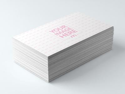 Close-Up Stack of Business Card Mockup on Light Blue Background