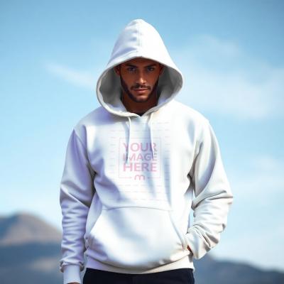 Men’s Hoodie Mockup in Outdoor Cliff Scene for Adventure Apparels