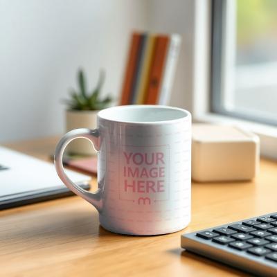 Ceramic Mug Mockup on Wooden Table near Window