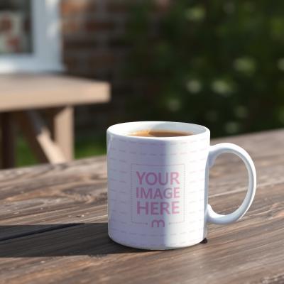 Chocolate Mug Mockup on Wooden Table for Hot Beverages