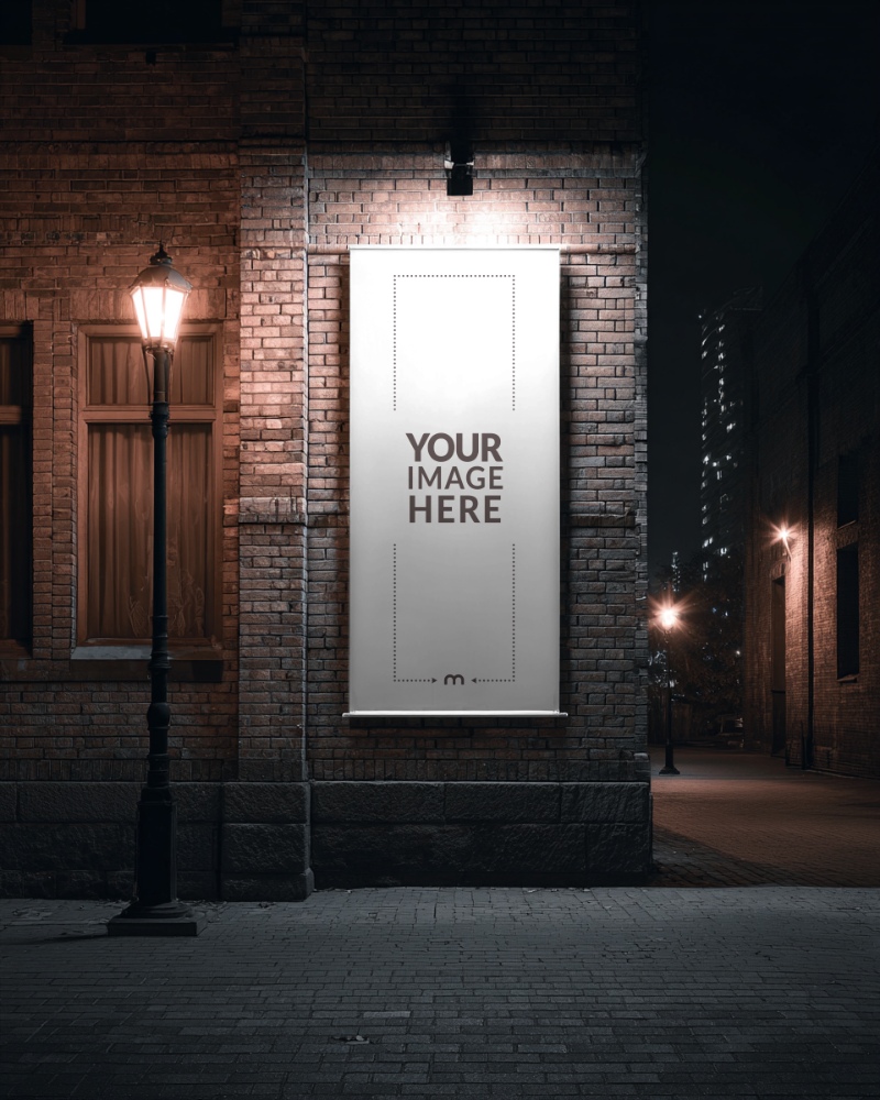 Nighttime Pub Banner Mockup on Street Exterior for Bar Advertising preview image