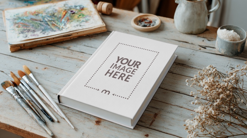 Book Cover Mockup in Painting Studio for Artistic Editorials preview image