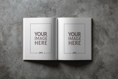 Open Book Pages Mockup on Concrete Floor