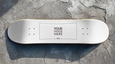 Skateboard Mockup on Concrete Floor for Sportswear Branding