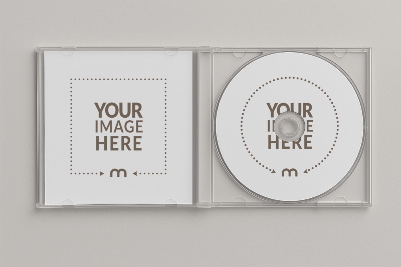 Top View CD and Case Mockup for Music or Software Packaging preview image