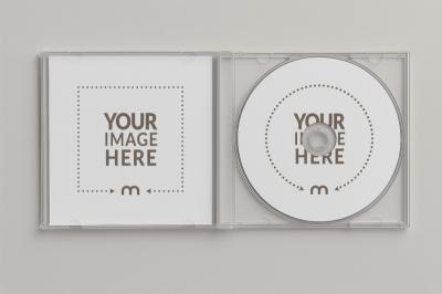Top View CD and Case Mockup for Music or Software Packaging