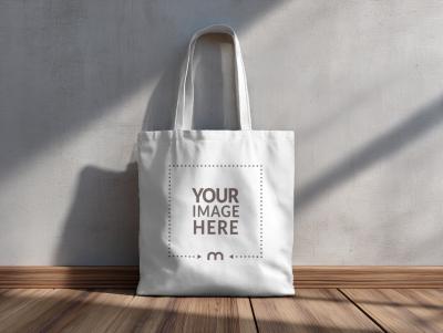 Angled View Tote Bag Mockup on Wooden Floor