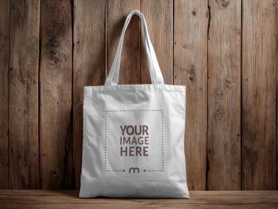 Canvas Tote Bag Mockup on Wooden Floor for Retail Packaging