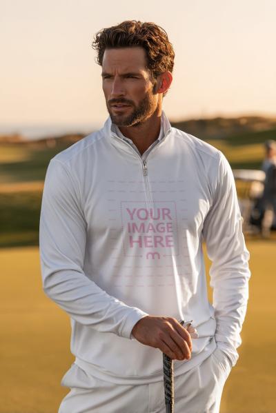 Polo Shirt Mockup with Golf Club for Sportswear Design