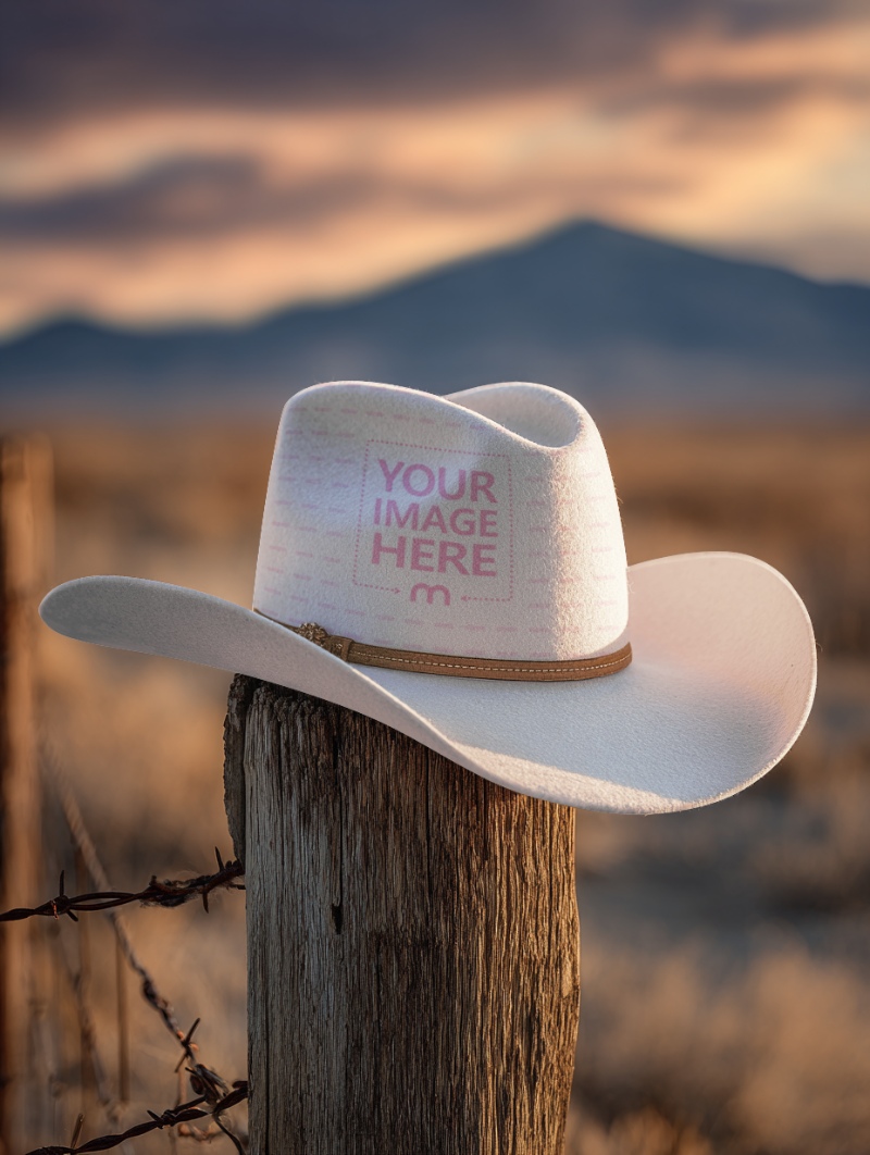 Cowboy Hat Mockup on Fence for Fashion Accessories preview image