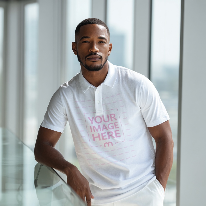 Shirt Mockup for Indoor Lifestyle Apparel Design with Model preview image