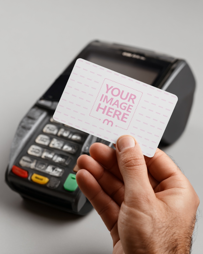 Credit Card Mockup in Hand with POS Background preview image