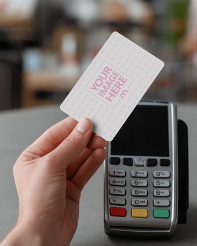 Debit Card Mockup Held in Hand for Mobile Payment Promotion