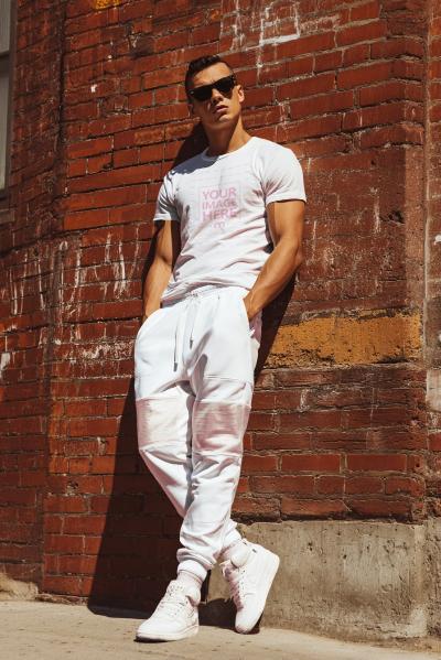 Shirt Mockup on Model with Sunglasses Outdoor