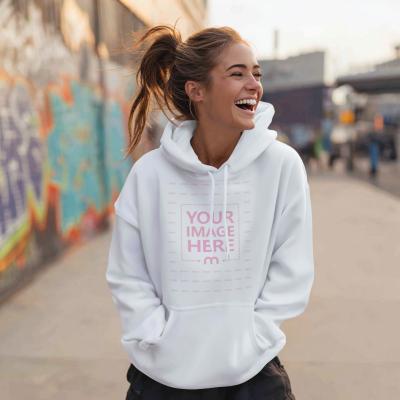 Hoodie Mockup with Smiling Woman Outdoor