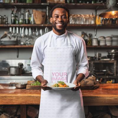 Apron Mockup with Chef in Kitchen for Culinary Brands