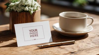 Business Card Mockup on Wooden Table for Small Business Branding