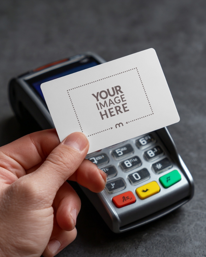 Credit Card Mockup with POS Terminal for Retail Branding preview image