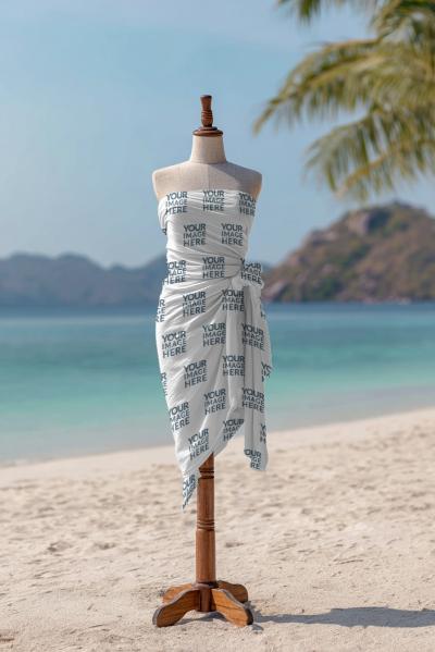 Sarong Dress Mockup with Ocean Background for Resort Wear