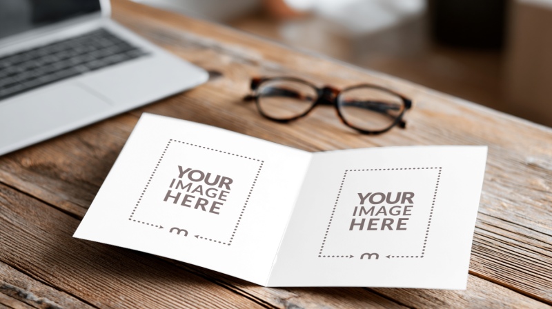 Greetings Card Mockup on Wooden Table for Festive Display preview image
