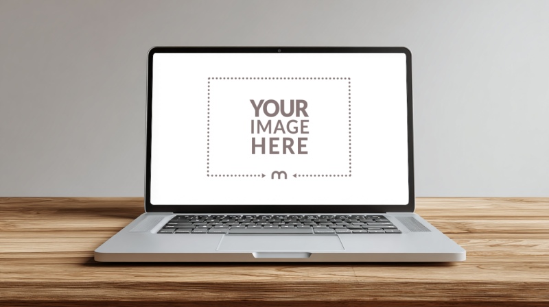 Laptop Mockup on Wooden Table for Workspace Design preview image
