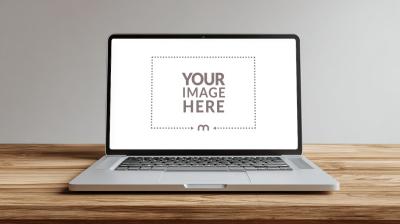 Laptop Mockup on Wooden Table for Workspace Design